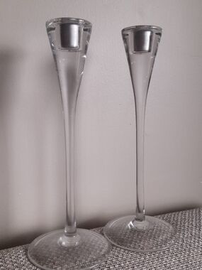 Ikea Gästvänlig Clear Glass Tall Tapered Candle Holders - Vintage Ikea